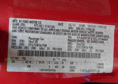 2014 Ford Focus Se из США, поврежденный, VIN 1FADP3F21EL314484